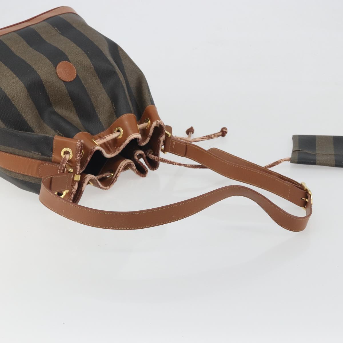 FENDI Pecan Shoulder Bag PVC Leather Black Gold Tone Auth 191181