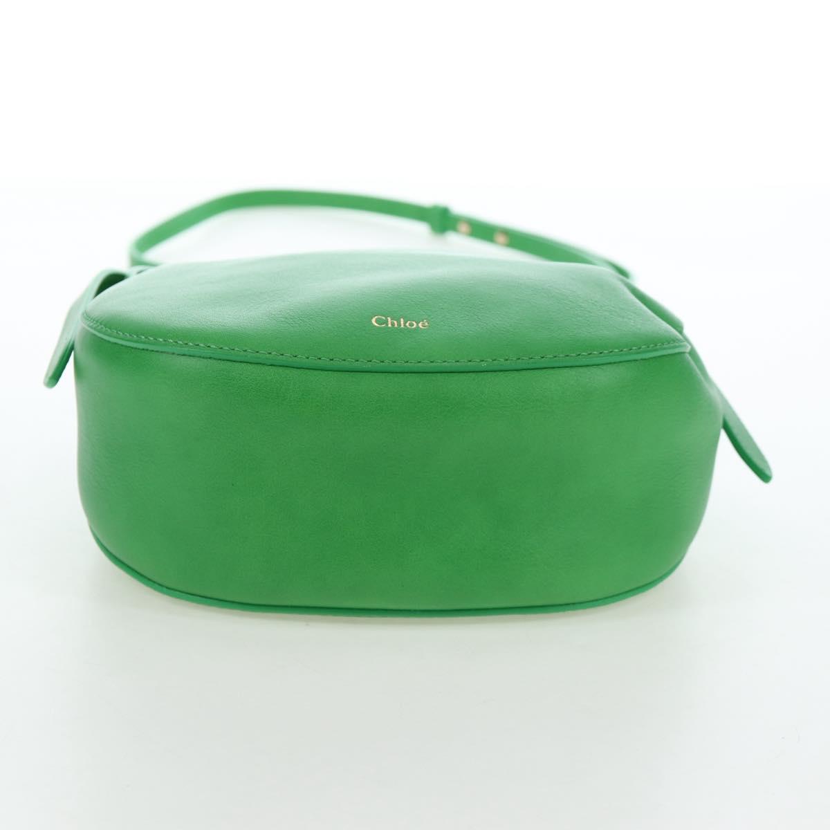 Chloe Kiss Shoulder Bag Leather 2way Green Gold Auth 191257V