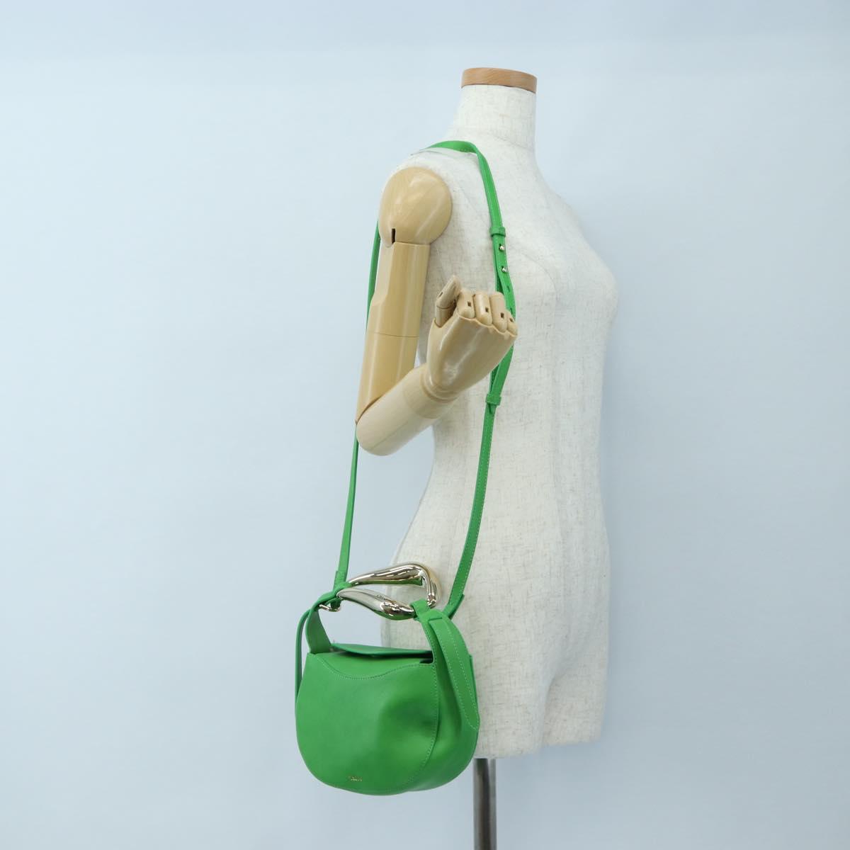 Chloe Kiss Shoulder Bag Leather 2way Green Gold Auth 191257V