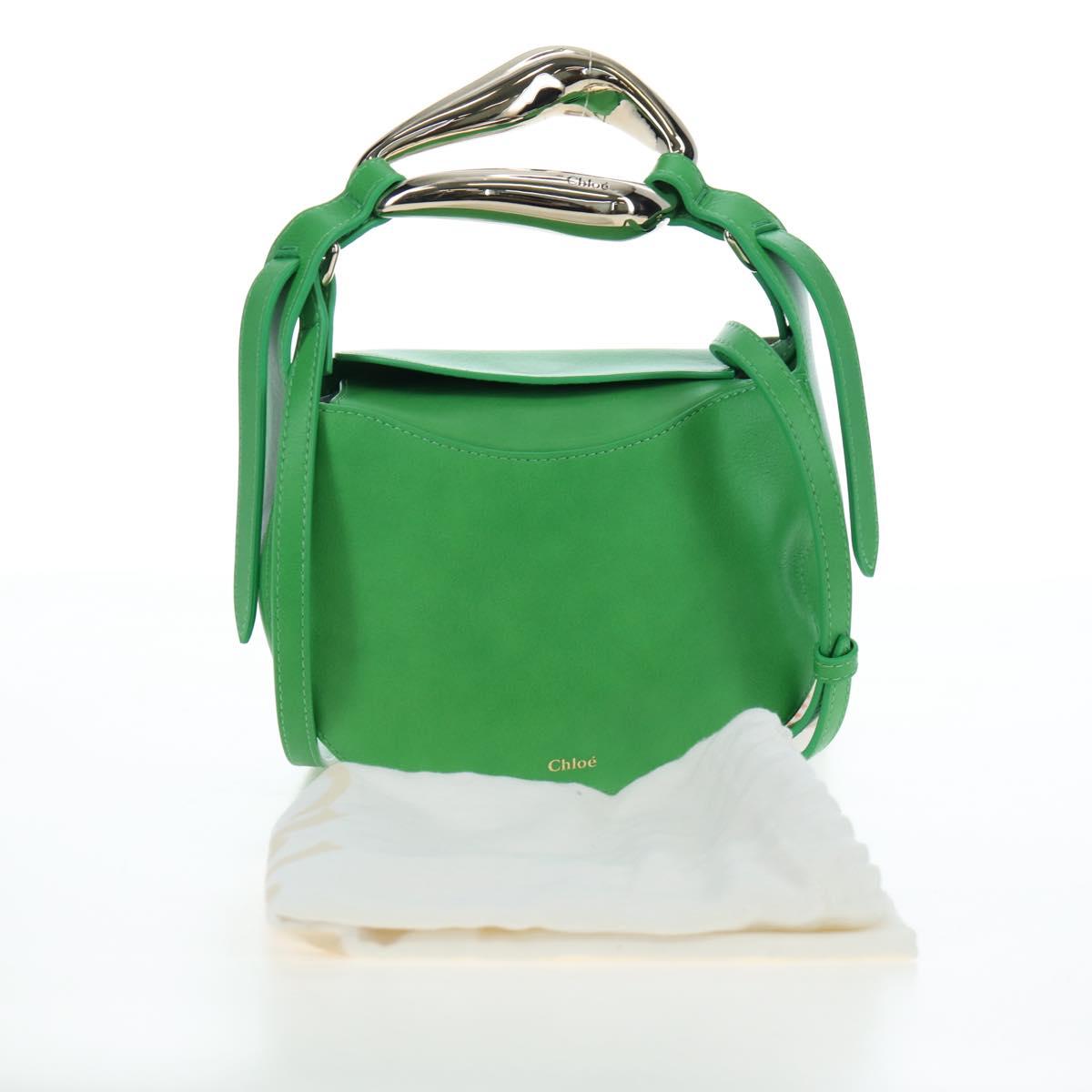 Chloe Kiss Shoulder Bag Leather 2way Green Gold Auth 191257V