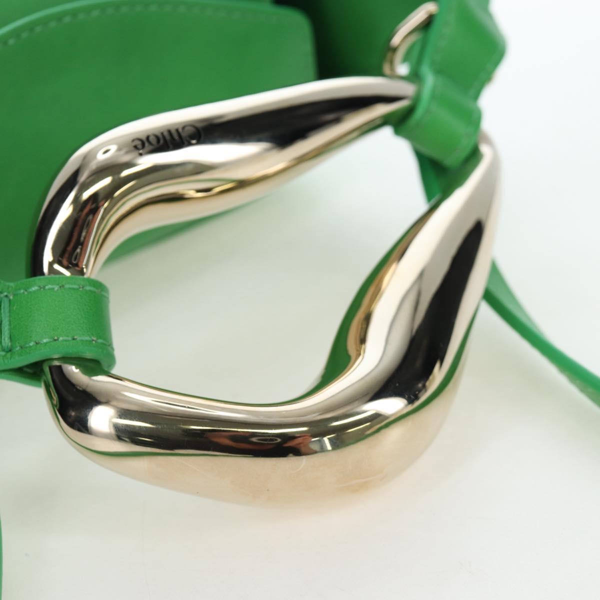 Chloe Kiss Shoulder Bag Leather 2way Green Gold Auth 191257V