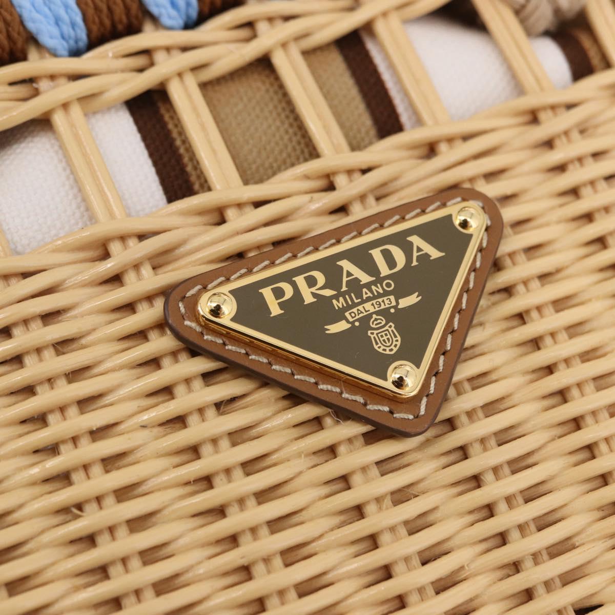PRADA Wicker Hand Bag Rattan 2way Beige Gold Auth 191258SAM