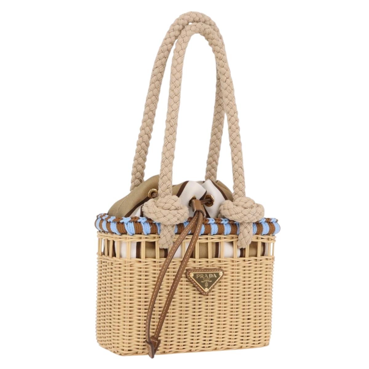 PRADA Wicker Hand Bag Rattan 2way Beige Gold Auth 191258SAM