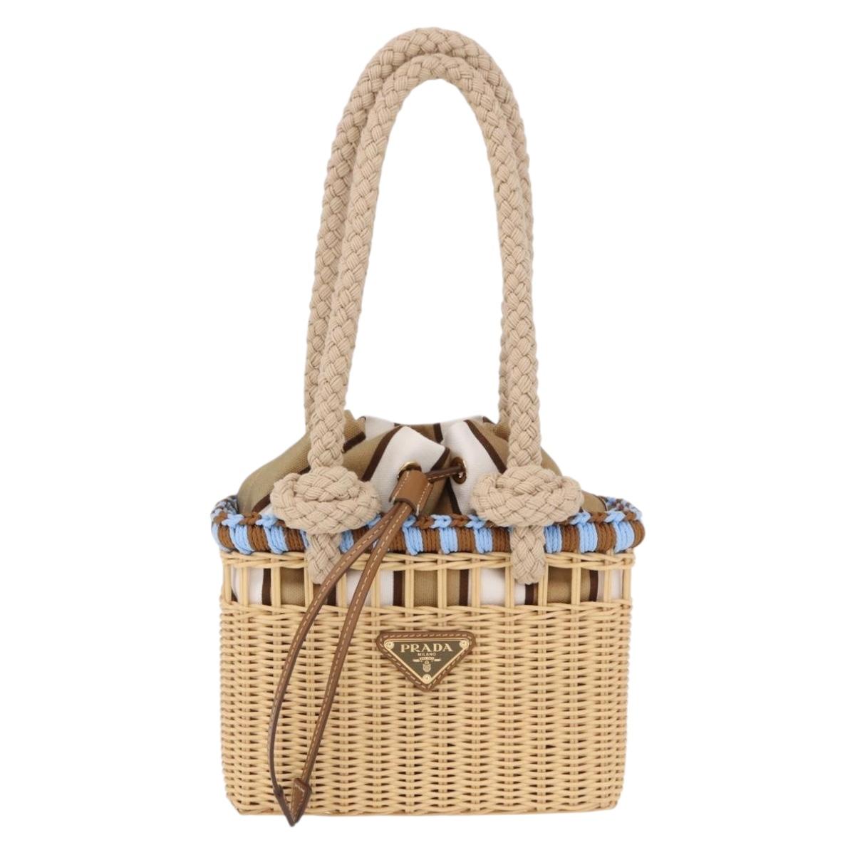 PRADA Wicker Hand Bag Rattan 2way Beige Gold Auth 191258SAM