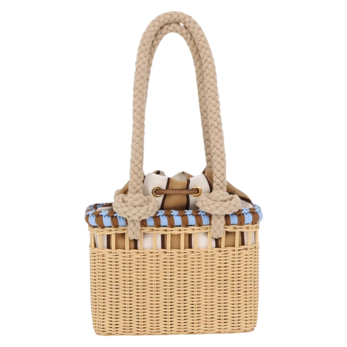 PRADA Wicker Hand Bag Rattan 2way Beige Gold Auth 191258SAM