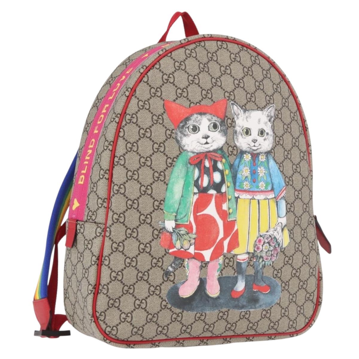 GUCCI GG Supreme Backpack PVC Beige Silver 501976 Auth 191263SM