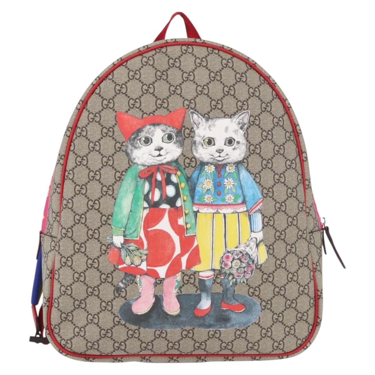 GUCCI GG Supreme Backpack PVC Beige Silver 501976 Auth 191263SM