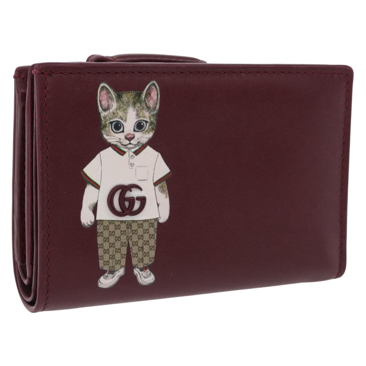 GUCCI Wallet Leather Higuchi Yuko Collaboration Bordeaux 847923 Auth 191265SM