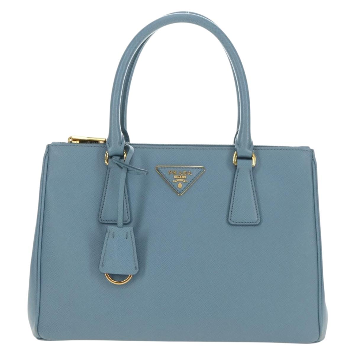 PRADA Galleria Hand Bag Safiano 2way Light Blue Gold Auth 191273V