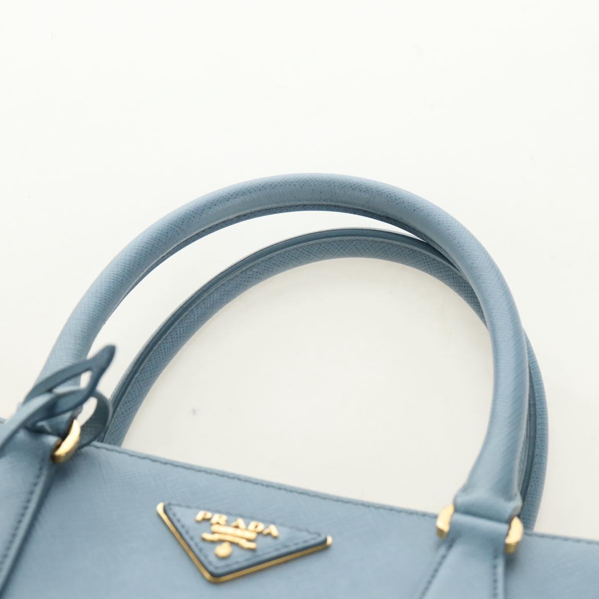PRADA Galleria Hand Bag Safiano 2way Light Blue Gold Auth 191273V