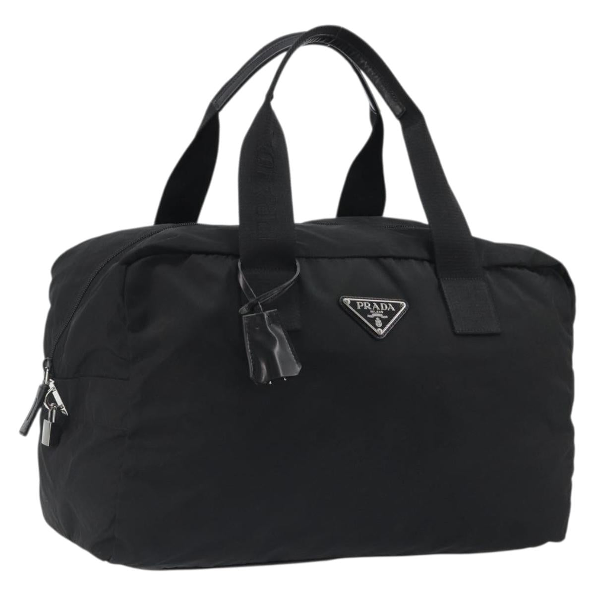 PRADA Boston Bag Nylon Black Silver Auth 191276A
