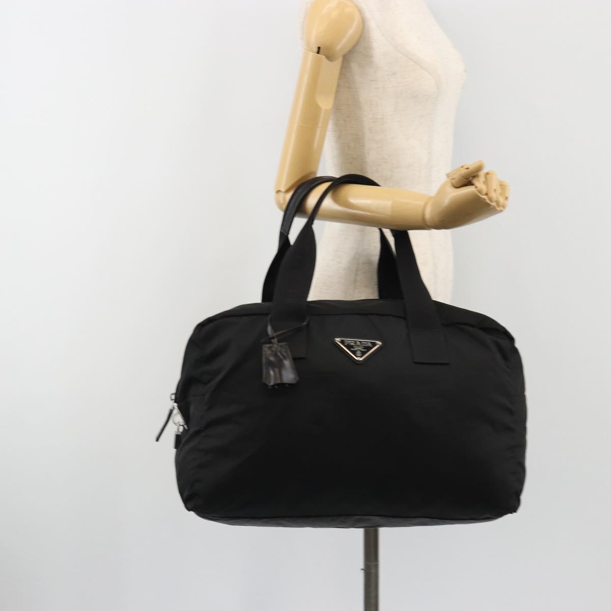 PRADA Boston Bag Nylon Black Silver Auth 191276A