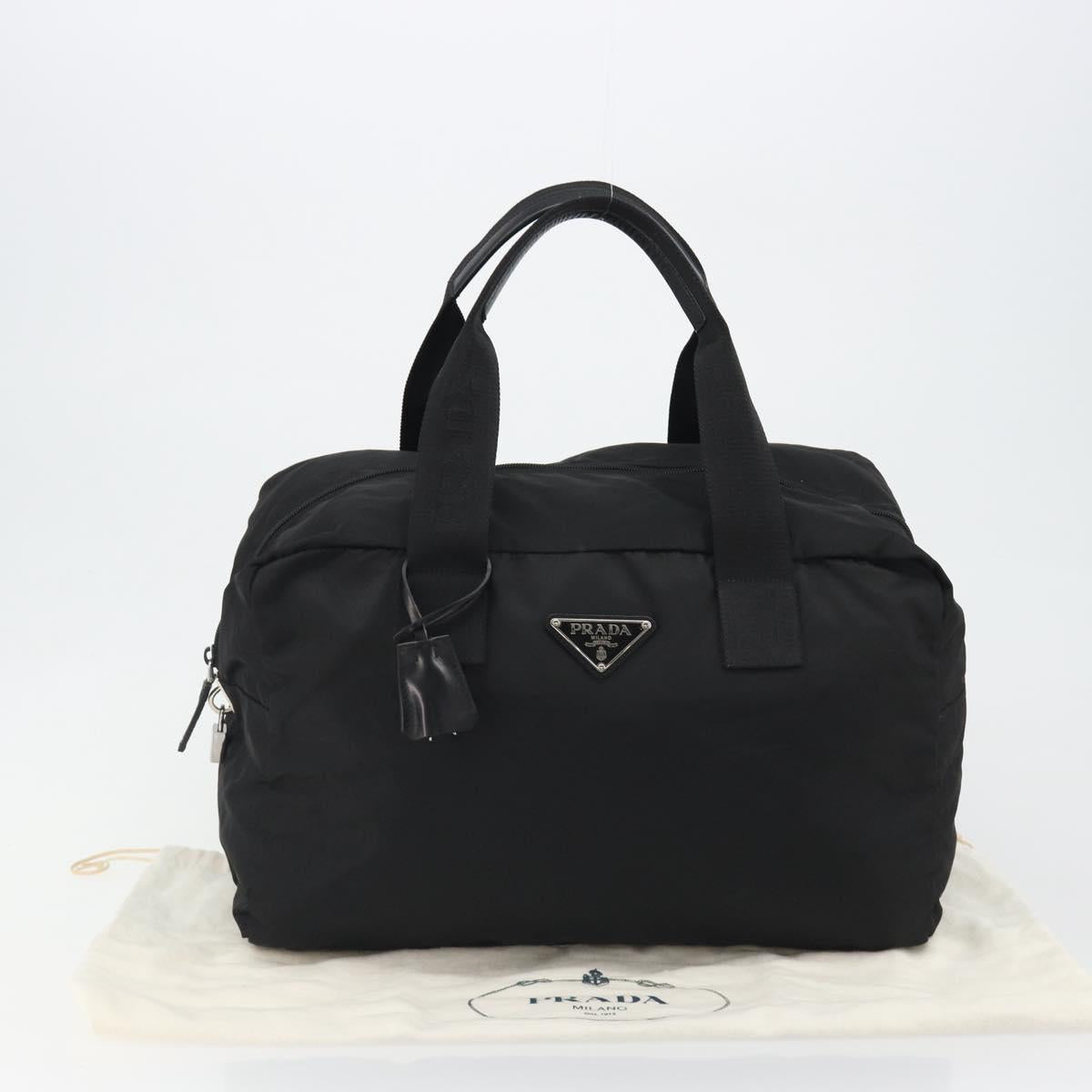 PRADA Boston Bag Nylon Black Silver Auth 191276A