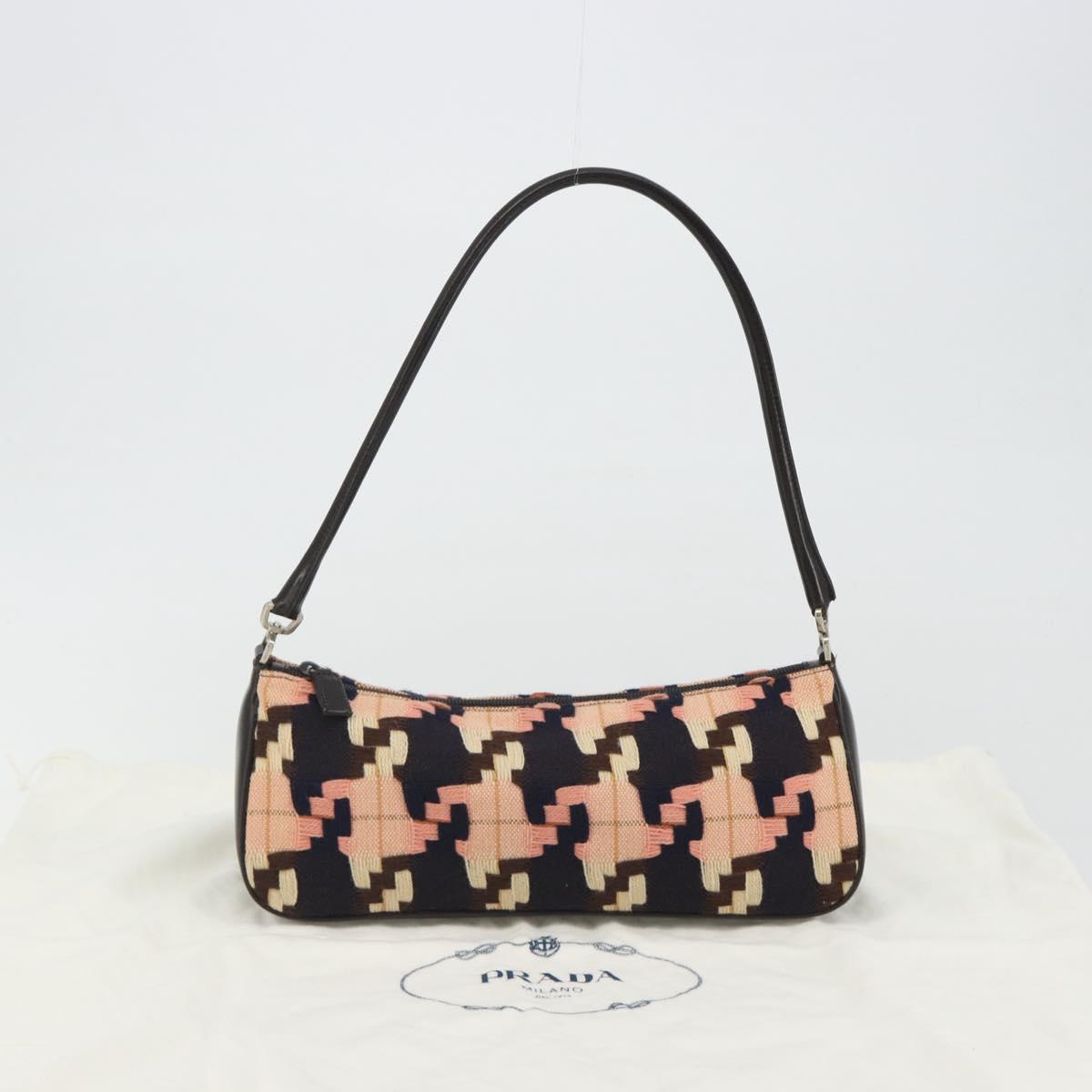 PRADA Shoulder Bag Knitted Fabrics Pink Silver Auth 191277V