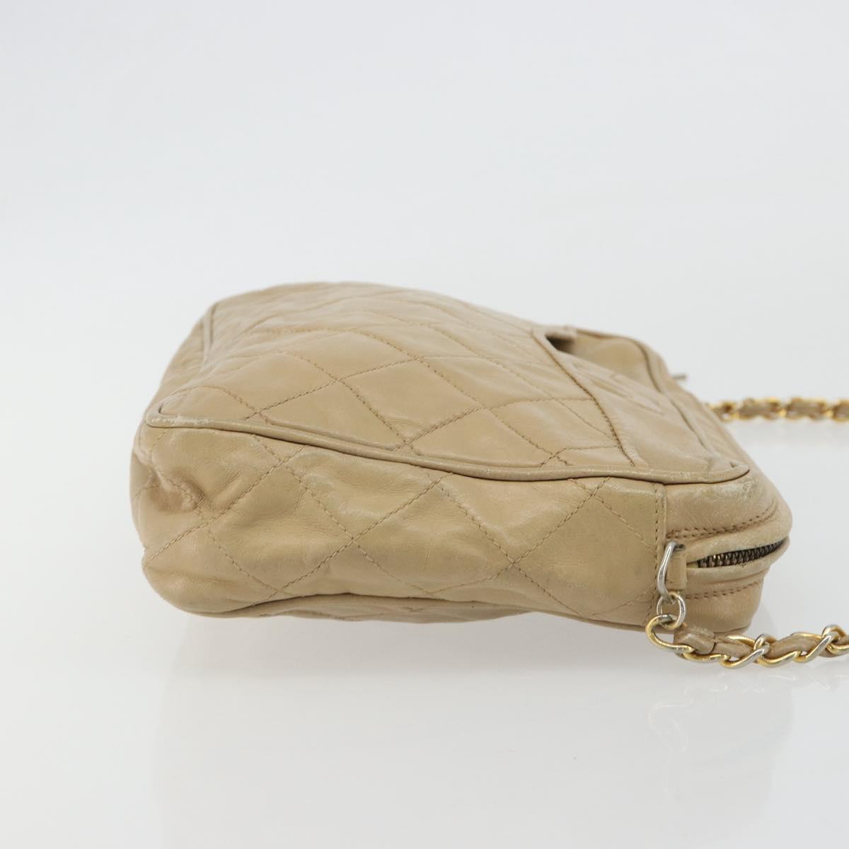 CHANEL Matelasse Chain Shoulder Bag Lamb Skin Beige Gold CC Auth 191285