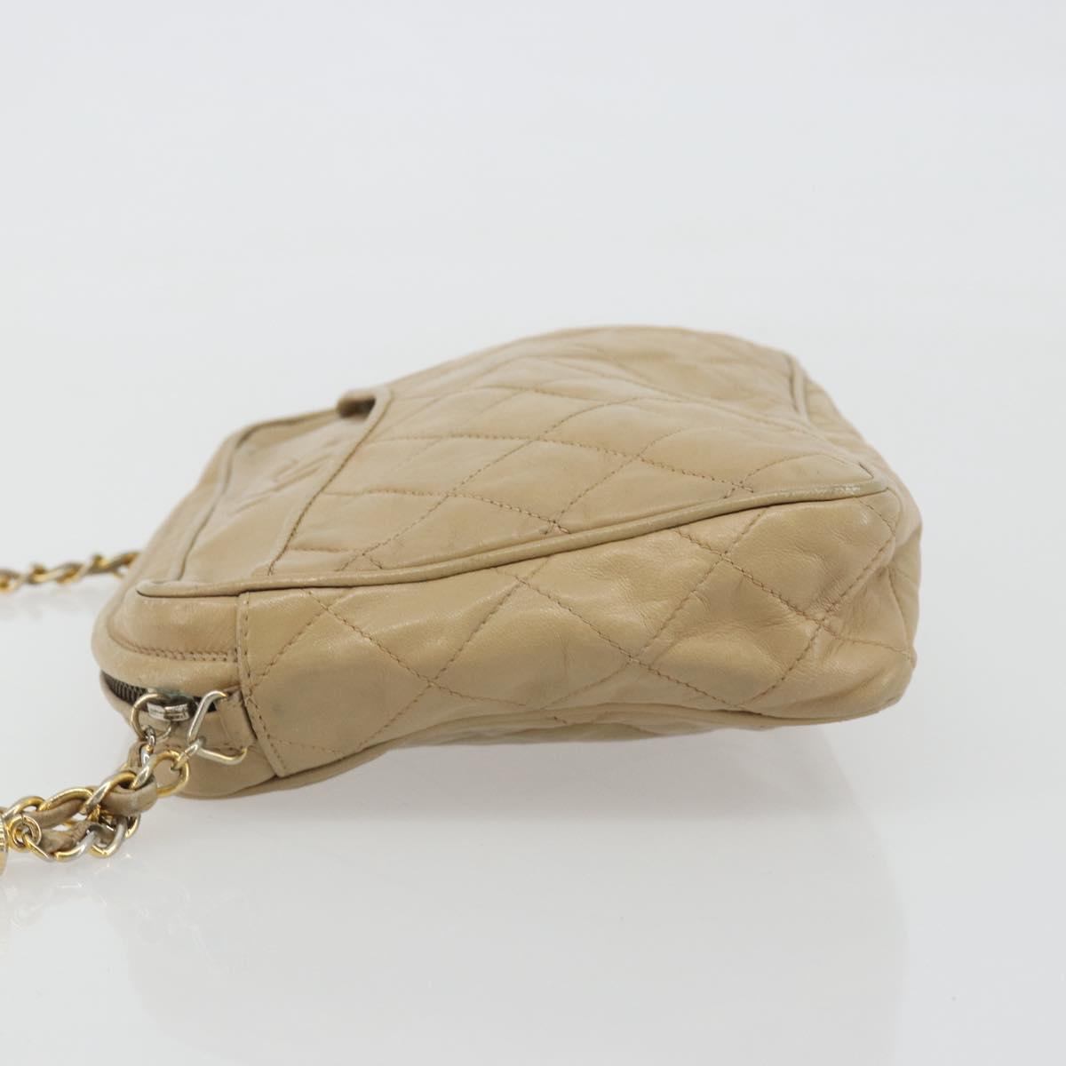 CHANEL Matelasse Chain Shoulder Bag Lamb Skin Beige Gold CC Auth 191285