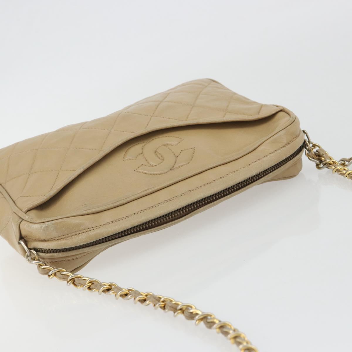 CHANEL Matelasse Chain Shoulder Bag Lamb Skin Beige Gold CC Auth 191285