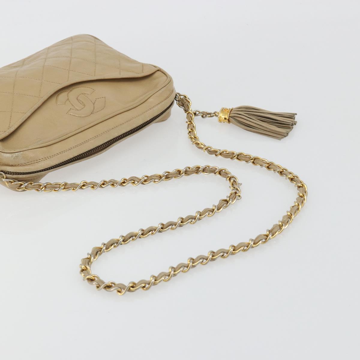 CHANEL Matelasse Chain Shoulder Bag Lamb Skin Beige Gold CC Auth 191285