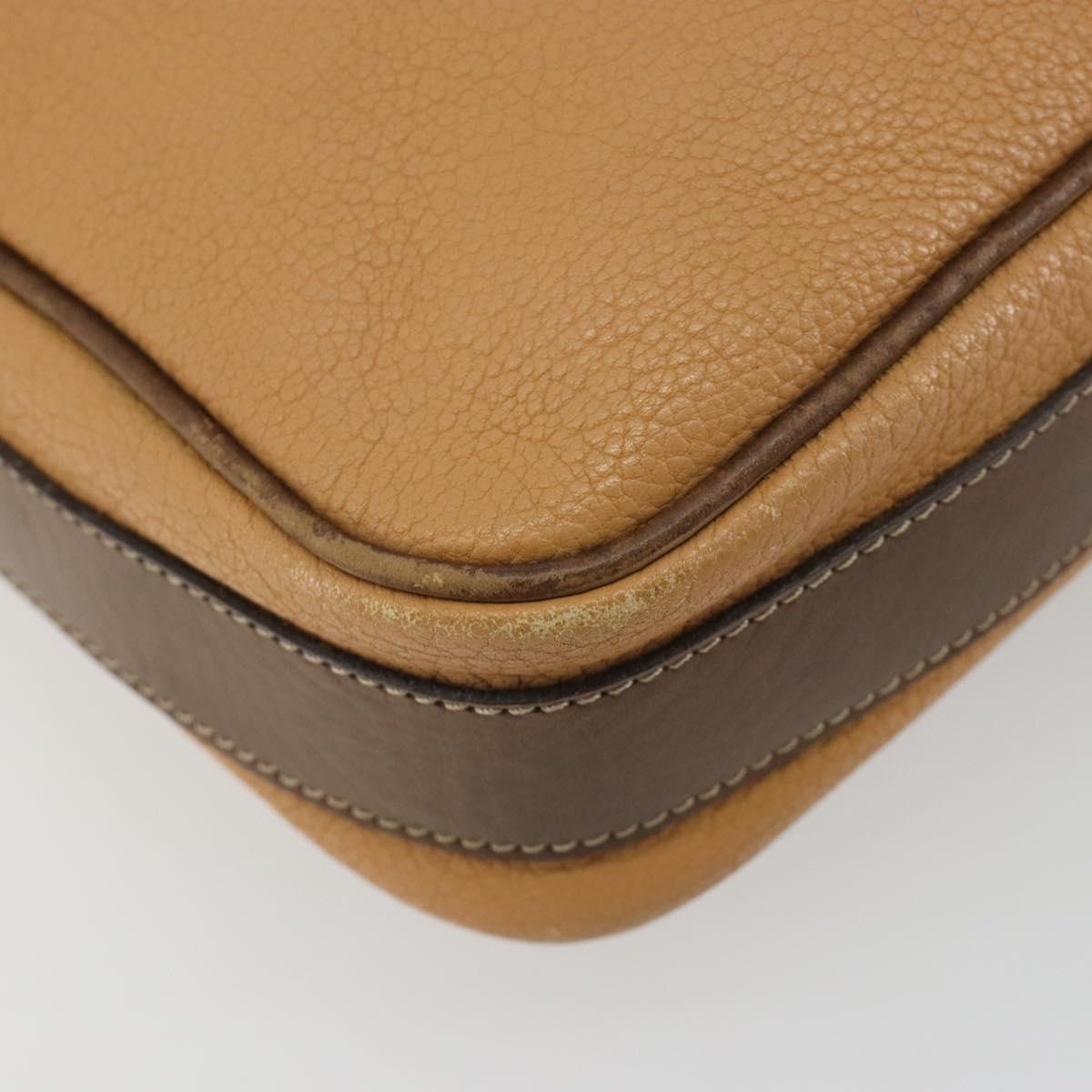 LOEWE Anagram Shoulder Bag Leather Beige Gold Auth 191290