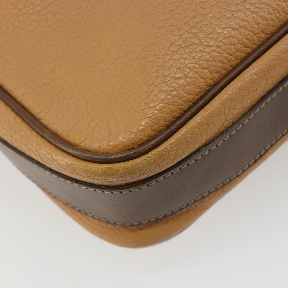 LOEWE Anagram Shoulder Bag Leather Beige Gold Auth 191290