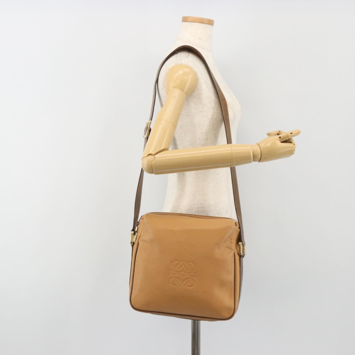 LOEWE Anagram Shoulder Bag Leather Beige Gold Auth 191290