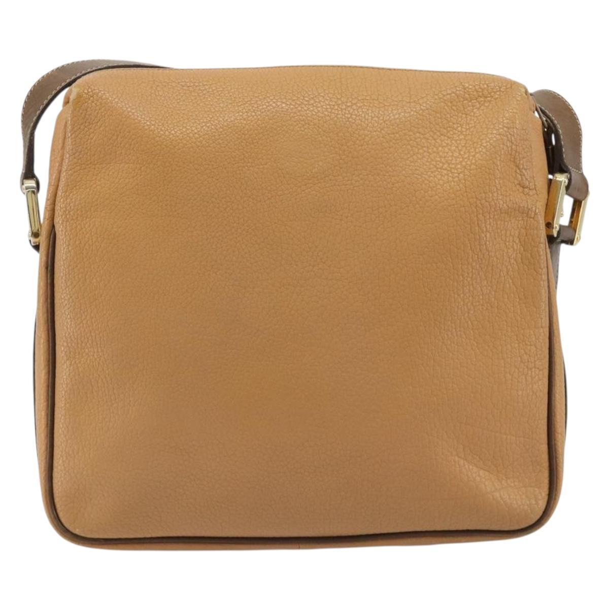 LOEWE Anagram Shoulder Bag Leather Beige Gold Auth 191290