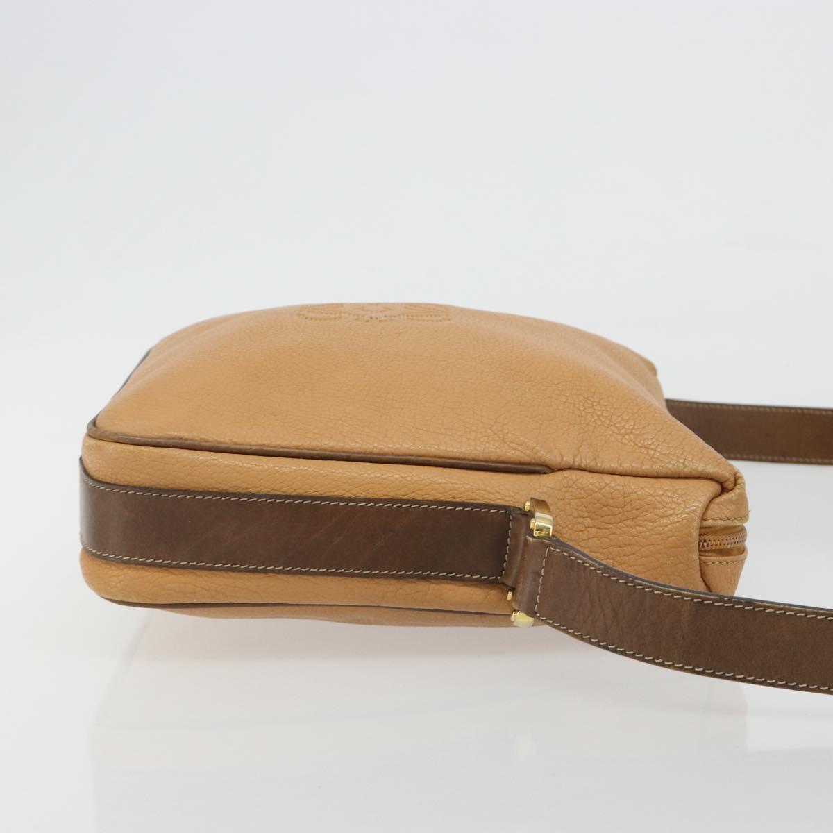 LOEWE Anagram Shoulder Bag Leather Beige Gold Auth 191290