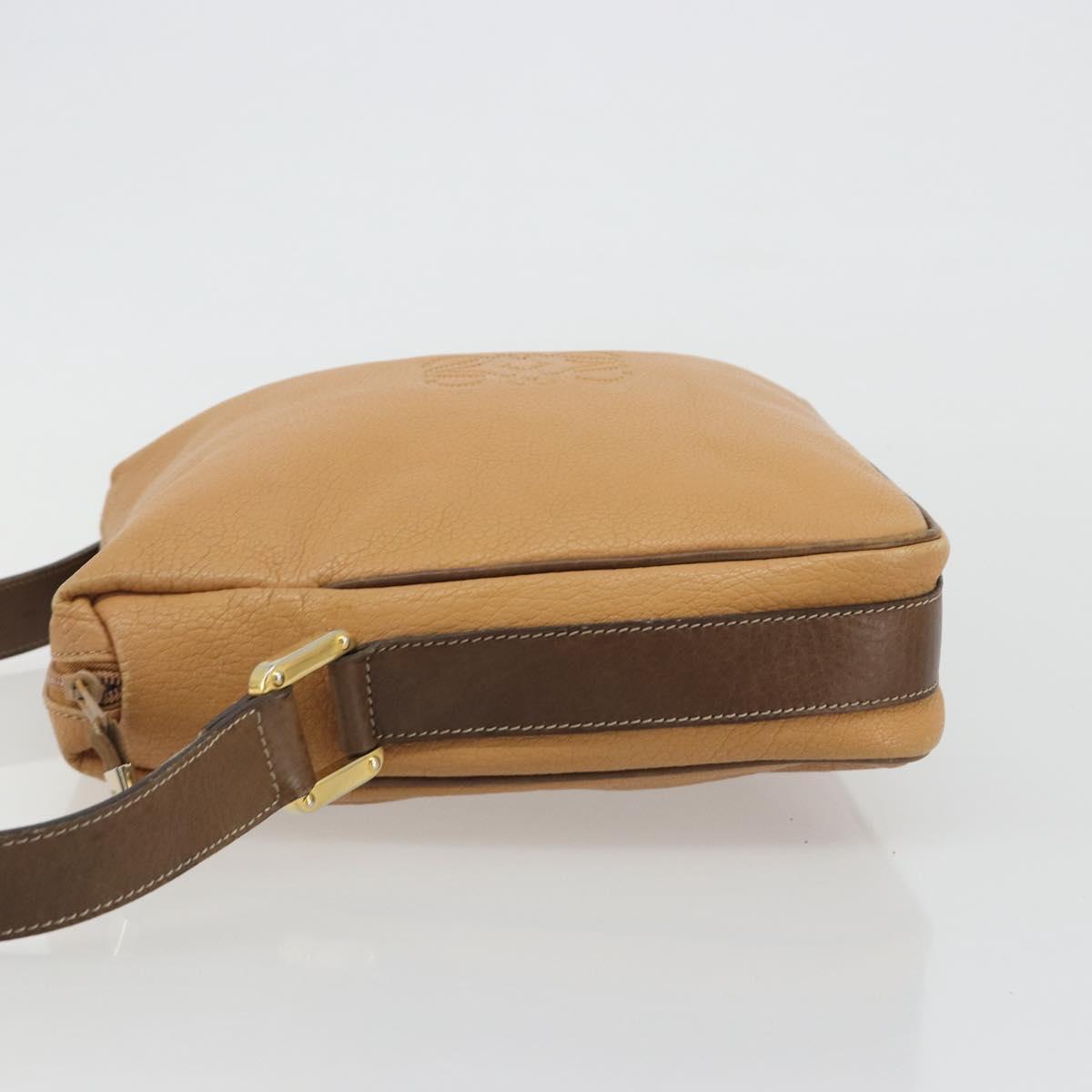 LOEWE Anagram Shoulder Bag Leather Beige Gold Auth 191290