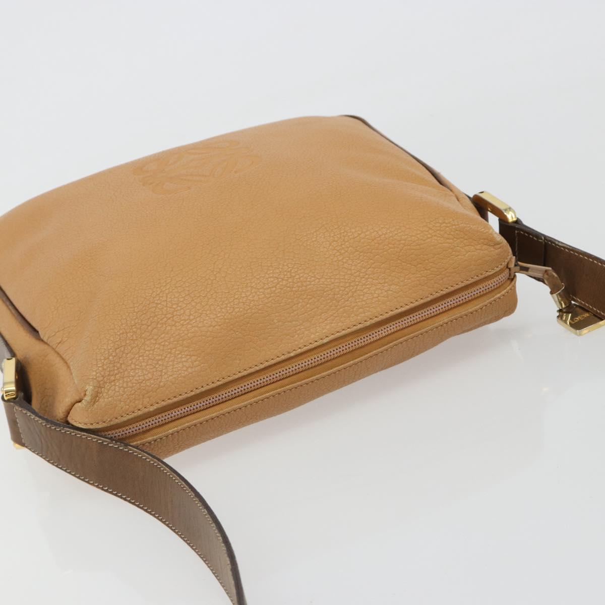 LOEWE Anagram Shoulder Bag Leather Beige Gold Auth 191290
