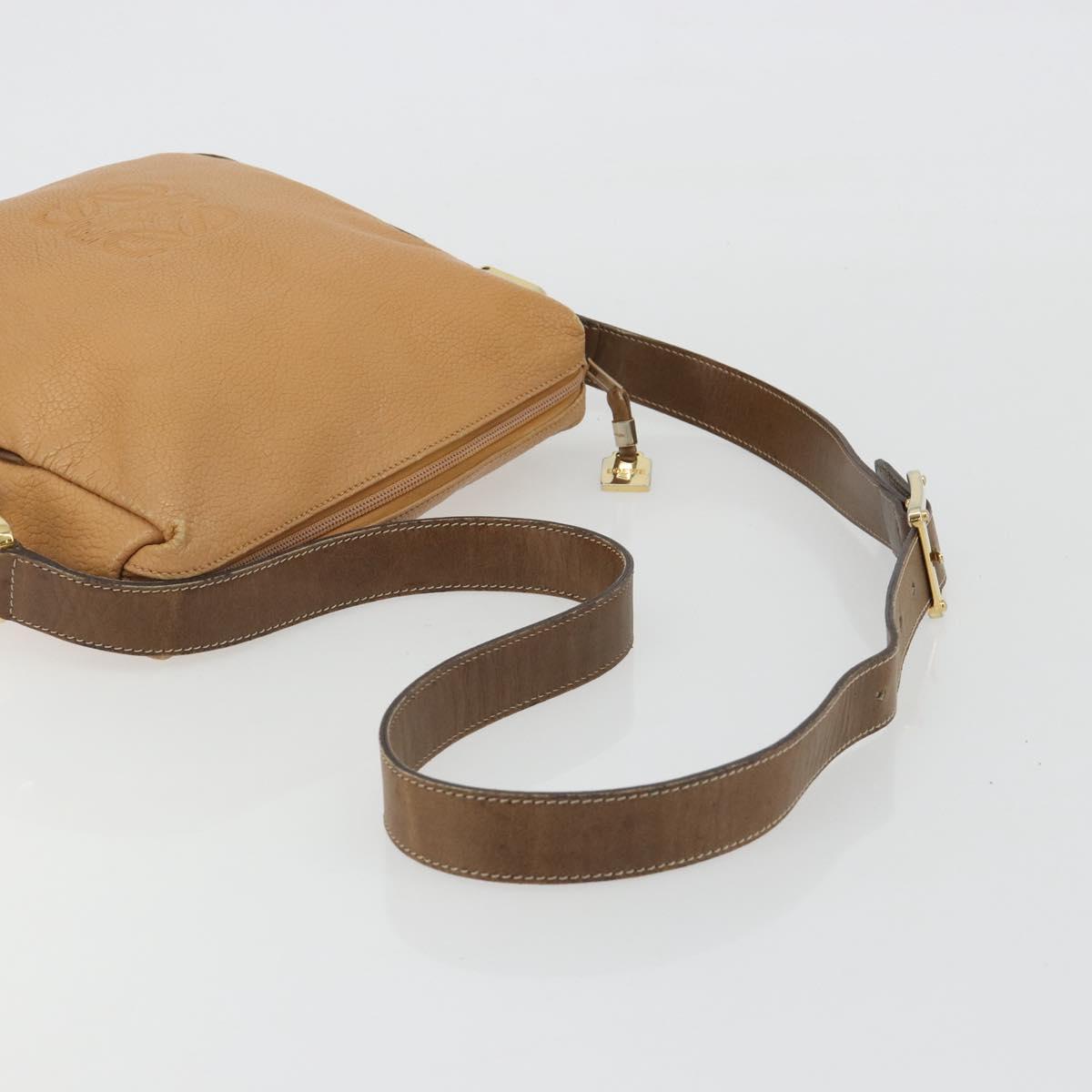 LOEWE Anagram Shoulder Bag Leather Beige Gold Auth 191290