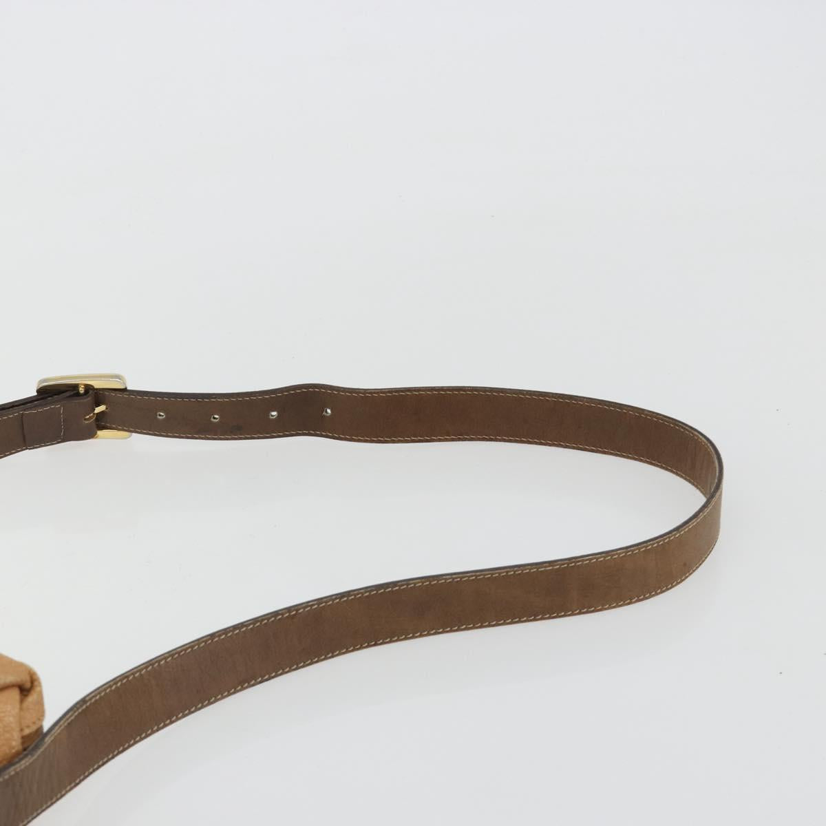 LOEWE Anagram Shoulder Bag Leather Beige Gold Auth 191290
