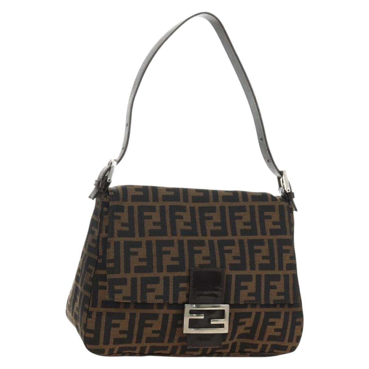 FENDI Zucca Canvas Mamma Baguette Shoulder Bag Black Brown Auth 191291SAV