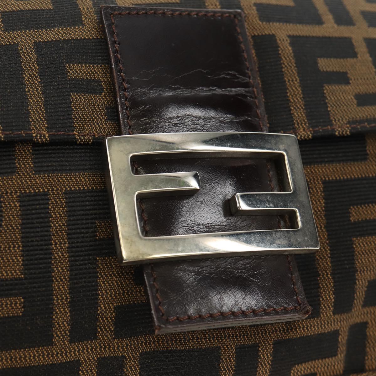 FENDI Zucca Canvas Mamma Baguette Shoulder Bag Black Brown Auth 191291SAV
