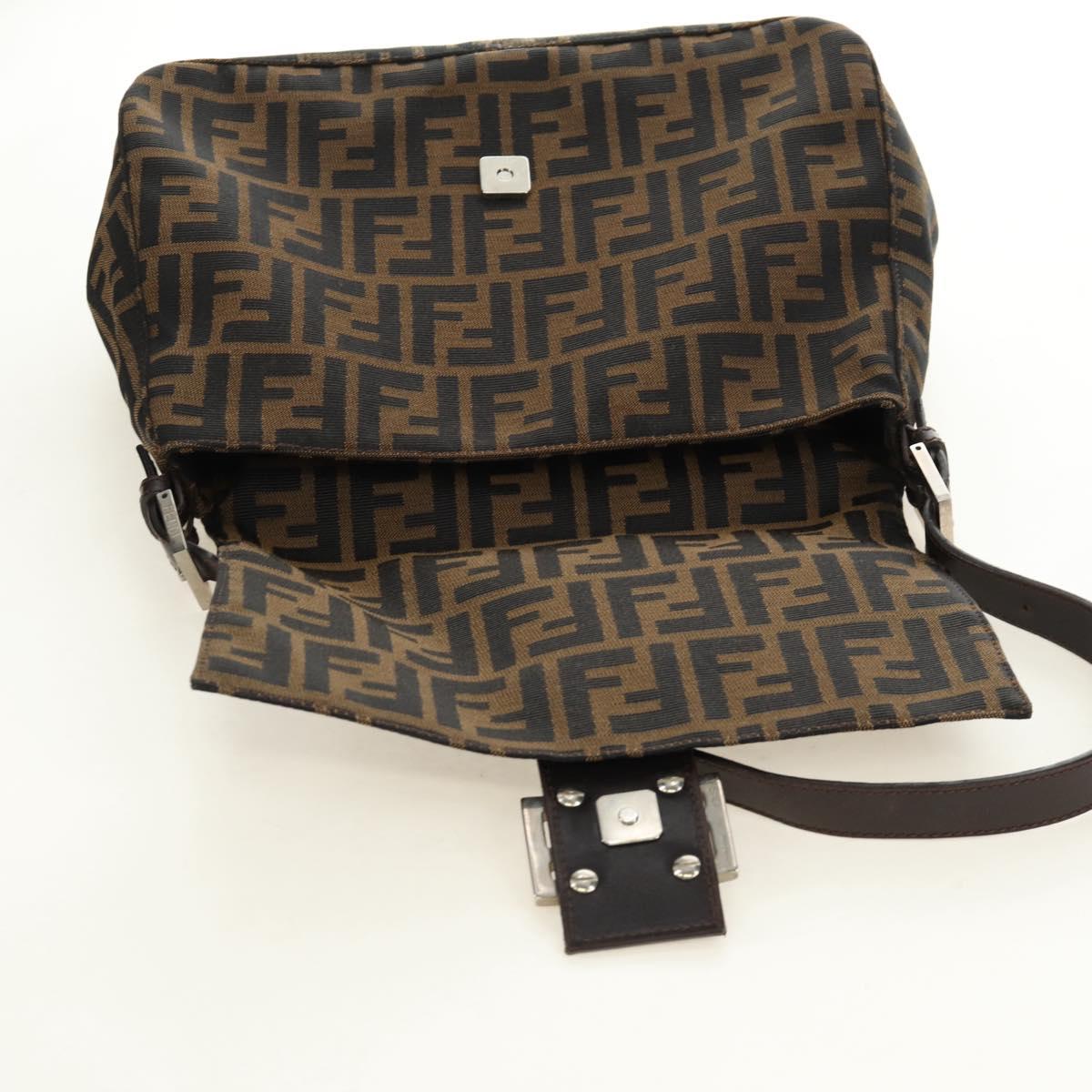FENDI Zucca Canvas Mamma Baguette Shoulder Bag Black Brown Auth 191291SAV