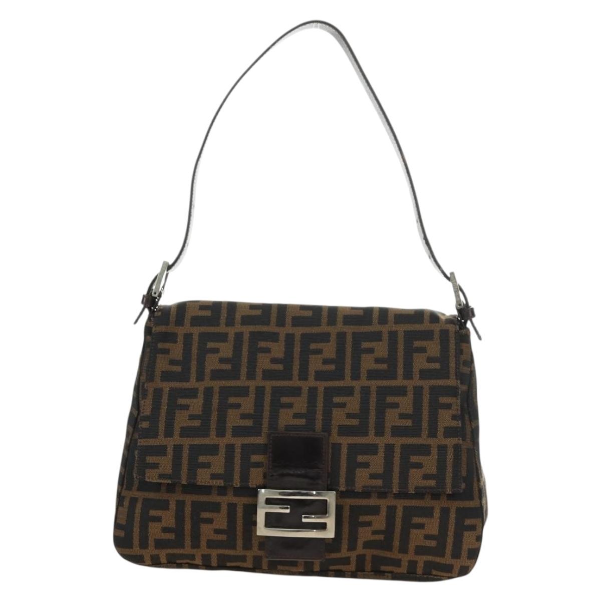 FENDI Zucca Canvas Mamma Baguette Shoulder Bag Black Brown Auth 191291SAV