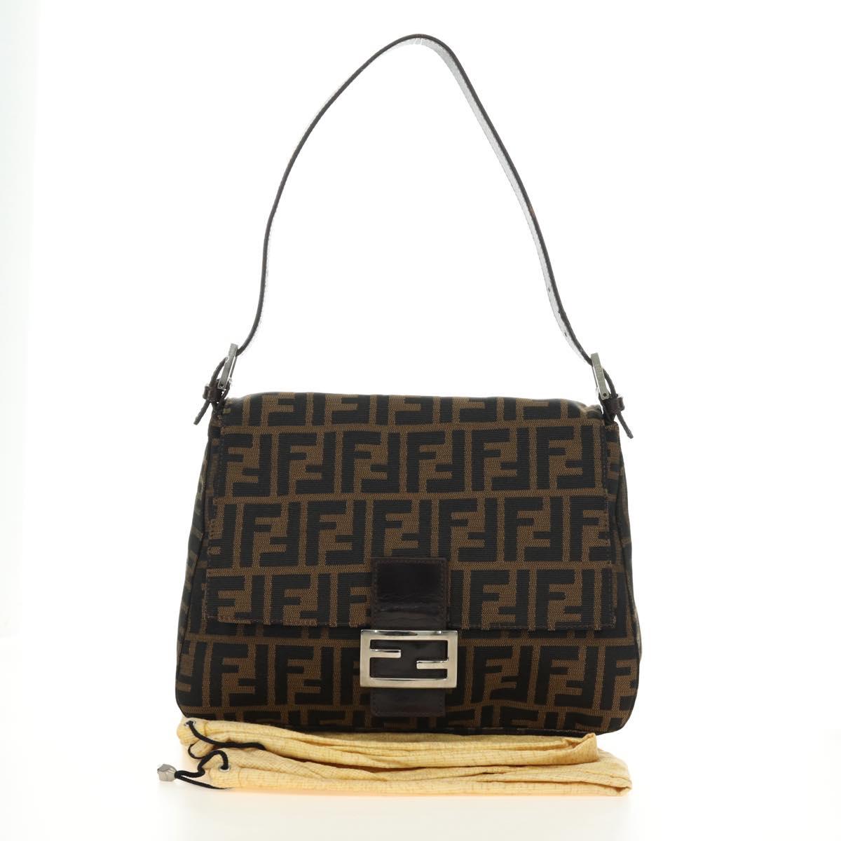 FENDI Zucca Canvas Mamma Baguette Shoulder Bag Black Brown Auth 191291SAV