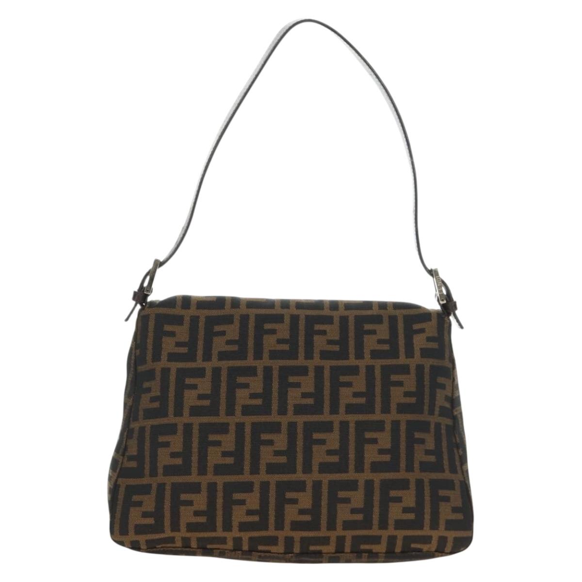 FENDI Zucca Canvas Mamma Baguette Shoulder Bag Black Brown Auth 191291SAV