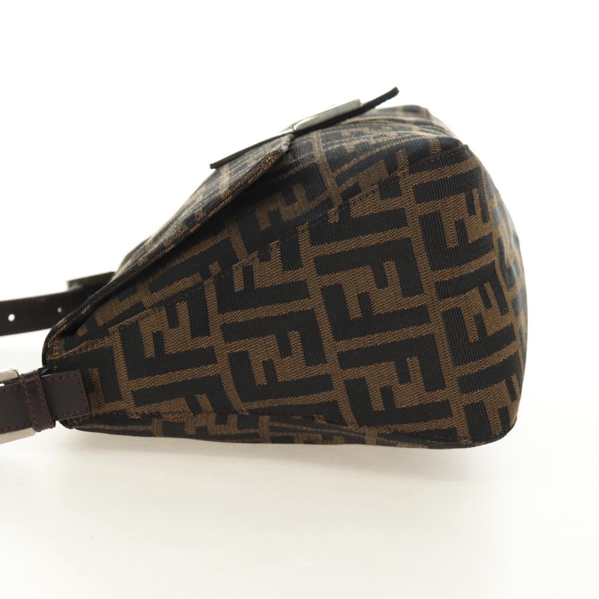 FENDI Zucca Canvas Mamma Baguette Shoulder Bag Black Brown Auth 191291SAV