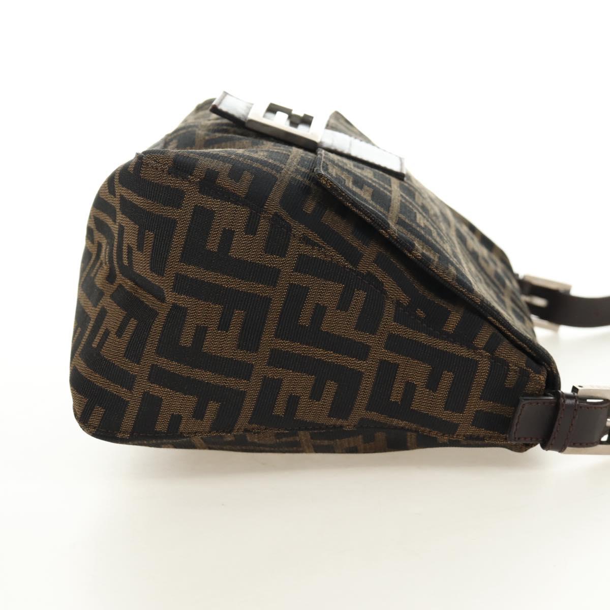 FENDI Zucca Canvas Mamma Baguette Shoulder Bag Black Brown Auth 191291SAV