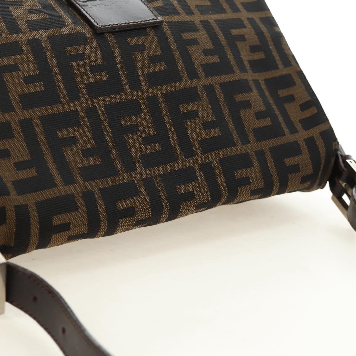 FENDI Zucca Canvas Mamma Baguette Shoulder Bag Black Brown Auth 191291SAV