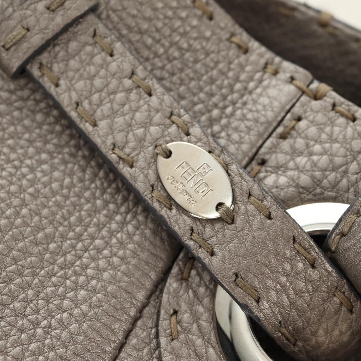 FENDI Celeria Tote Bag Leather Gray Gold Auth 191294V