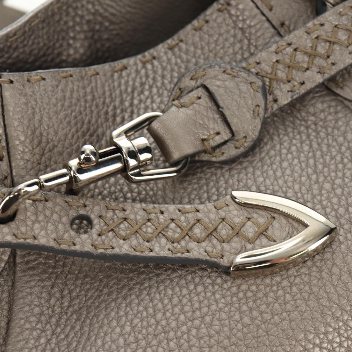 FENDI Celeria Tote Bag Leather Gray Gold Auth 191294V