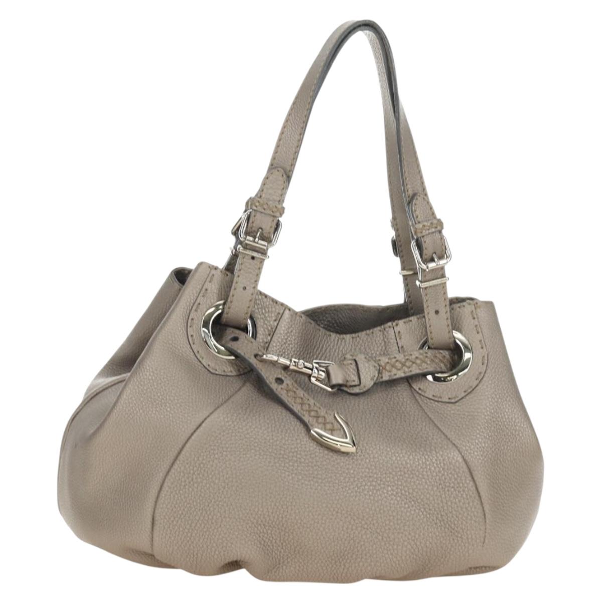 FENDI Celeria Tote Bag Leather Gray Gold Auth 191294V
