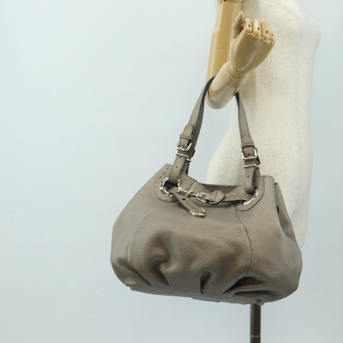 FENDI Celeria Tote Bag Leather Gray Gold Auth 191294V