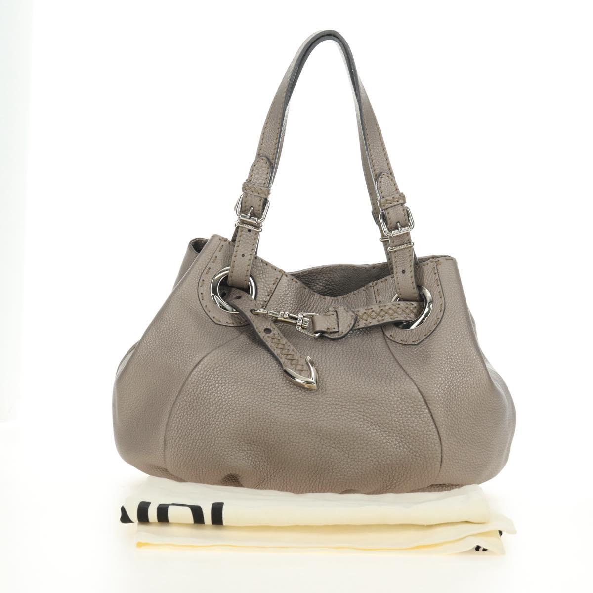 FENDI Celeria Tote Bag Leather Gray Gold Auth 191294V