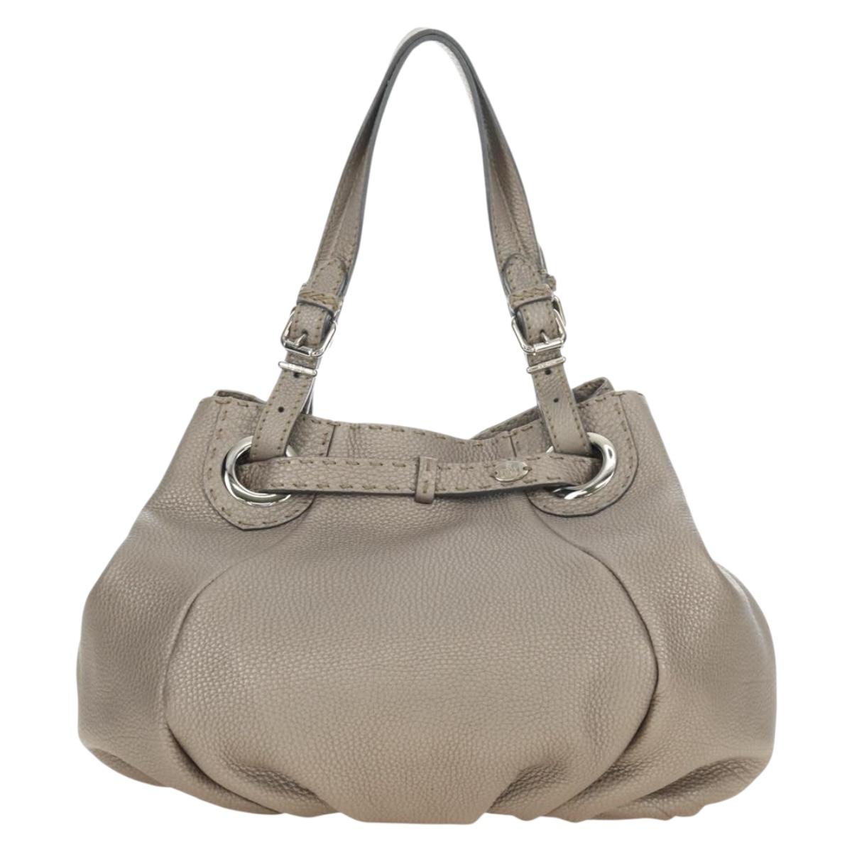 FENDI Celeria Tote Bag Leather Gray Gold Auth 191294V