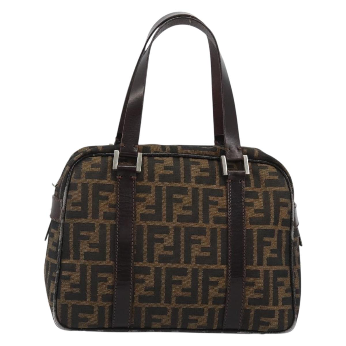 FENDI Zucca Canvas Hand Bag Black Brown Auth 191295