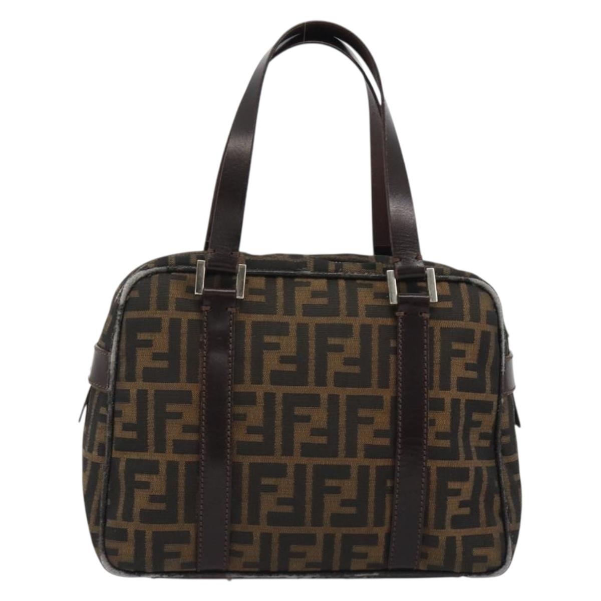 FENDI Zucca Canvas Hand Bag Black Brown Auth 191295