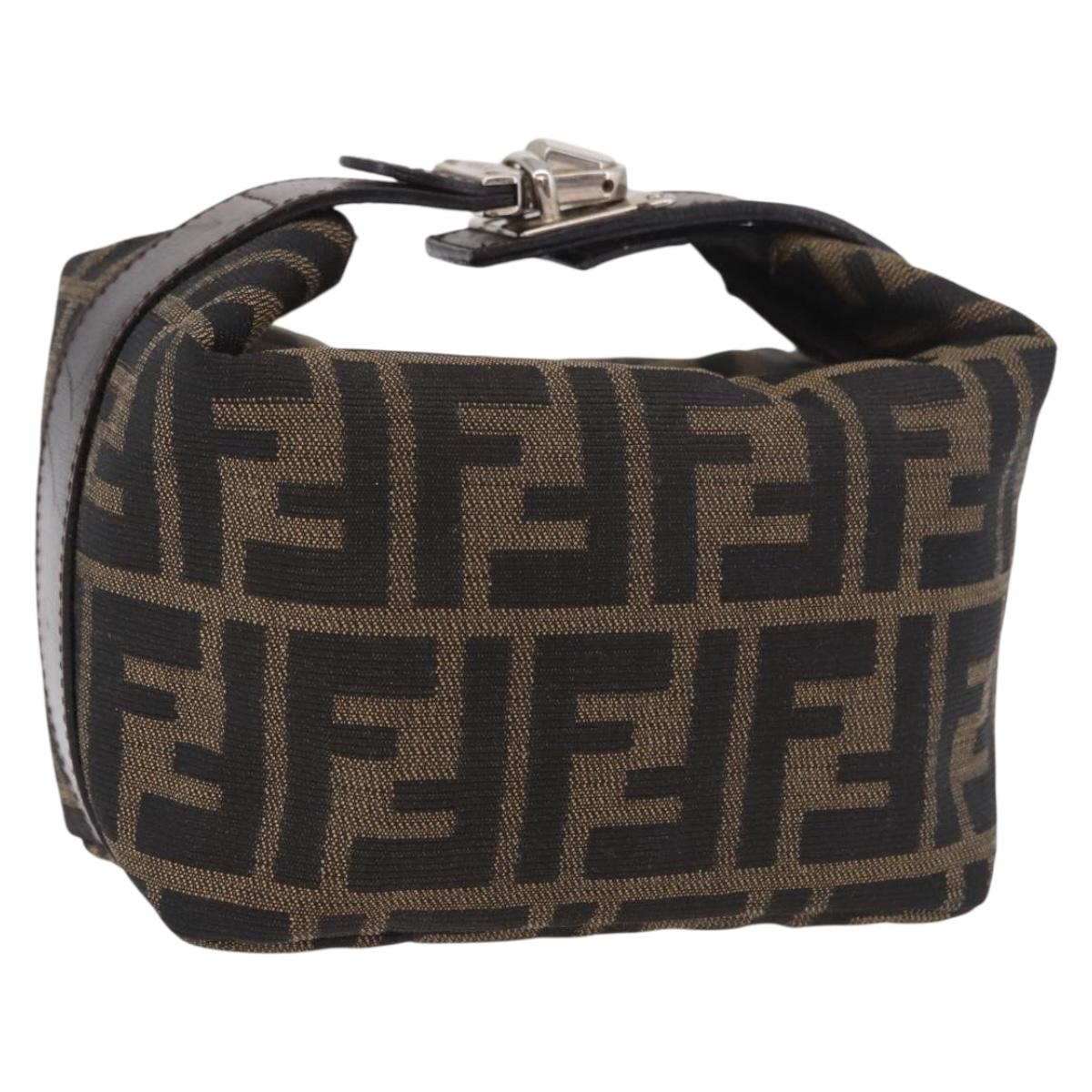 FENDI Zucca Canvas Vanity Pouch Black Brown Auth 191296