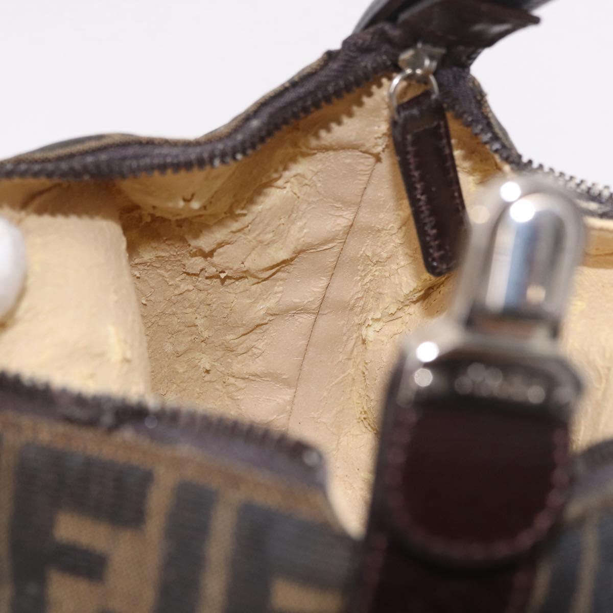 FENDI Zucca Canvas Vanity Pouch Black Brown Auth 191296